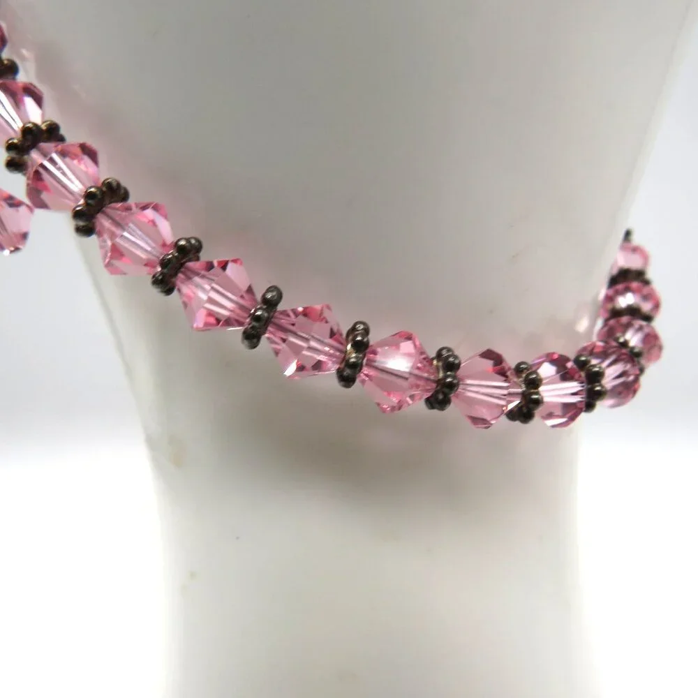 Vintage Pink Crystal Bead Bracelet Metal Spacer Beads‎ Extender
